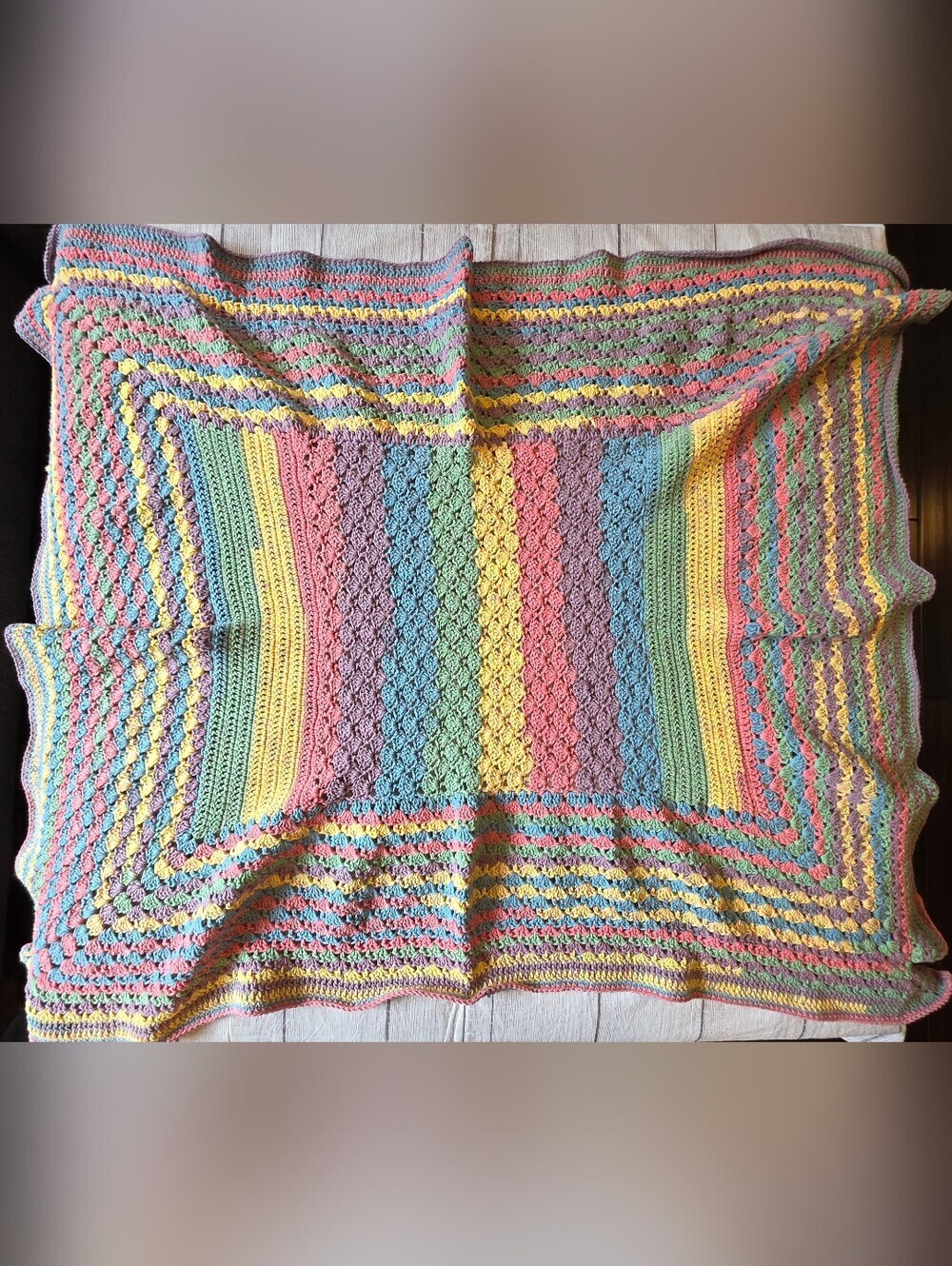 Handmade Rainbow Pastel Crochet Throw Blanket 32x38 Inches Lap Size